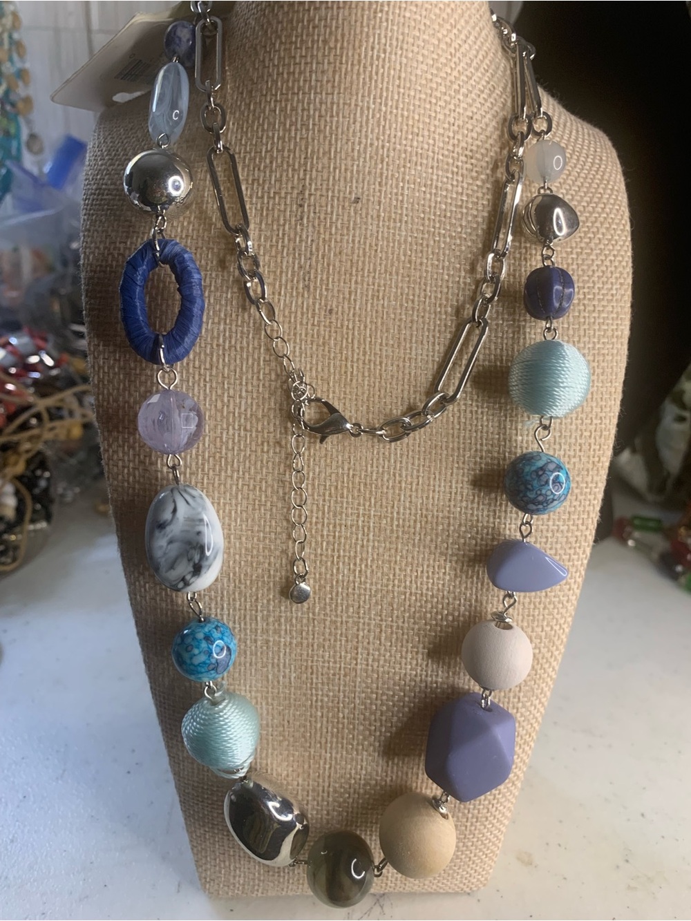 Ashley Cooper Multicolor Bead Necklace - Blue, Lavender & Cream